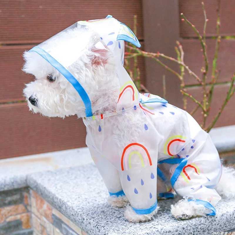 1PC Pet Clothing Spring/Summer Blue Four legged Rainbow Raincoat Suitable for Small and Medium sized DogsXJ250121