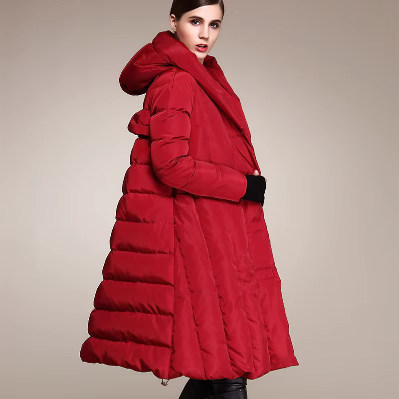 Winter Fashion 90% Duck Fashion Oversized Hooded Cloak Style Long Down Jacket Female Loose Thicker Warm Coat Wj1307