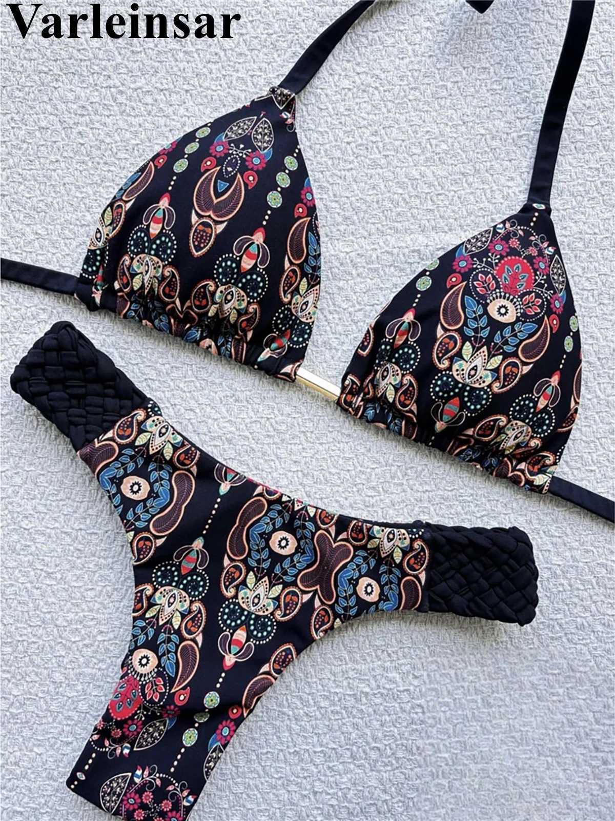 Printed Halter Mini Thong High Cut Bikini Fe Swimsuit Women Swimwear Two-pieces Bikini set Bather Bathing Suit Swim V6089XJ250120