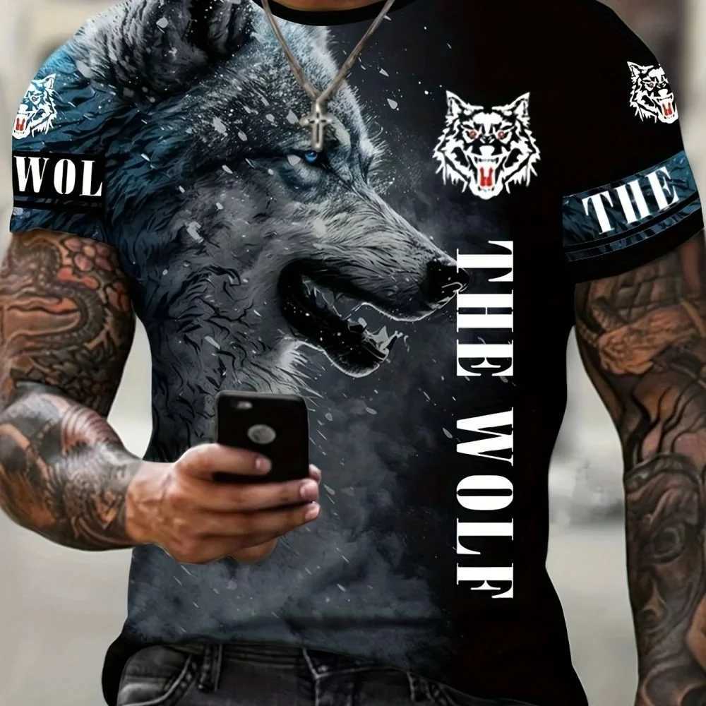 New Wolf T-shirt For Men 3D Animal Print Pullover O Neck Casual Short Sleeve Tees Fashion Street Sweatshirt Male Oversized TopsXJ250117