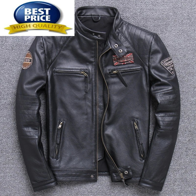 Leather Jacket Genuine Mens Cowhide Motorcycle Suit Male Slim Korean Leather Coat Short Stand Collar Jacket Autumn Style 250120