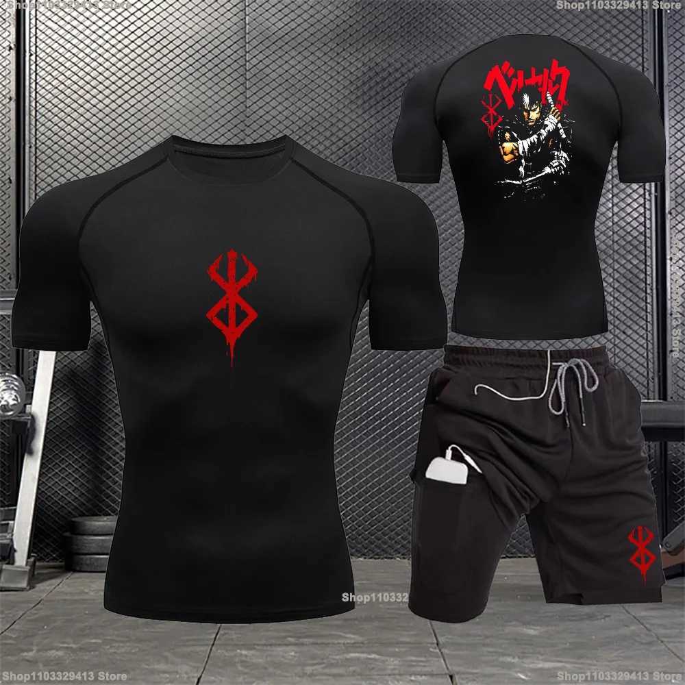 Mens Sports Compression Clothing Two-piece Summer Casual Fitness Suit Short-sleeved T-shirt + Shorts Casual Sportswear Suit S-3XL X250129