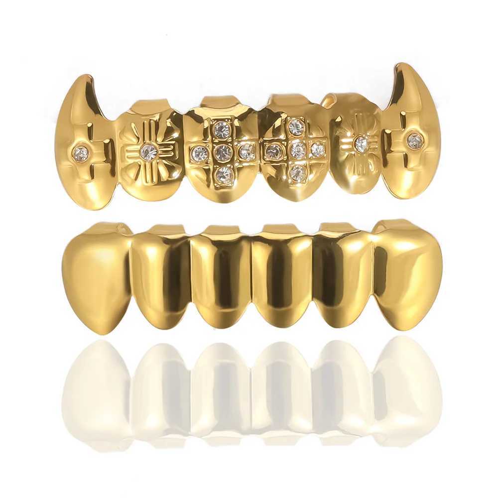 Hip Hop Fangs Teeth Grillz Trend 14K Gold Plated Tooth Caps Decor For Women Men Jewelry Cosplay Party Gift Halloween PropsXJ250114