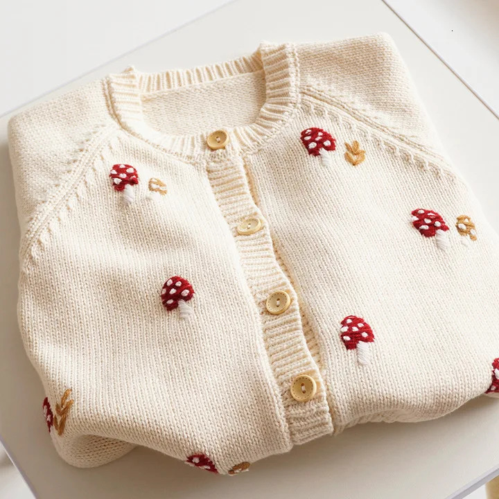 deer jonmi Autumn Winter Baby Girls Knitted Sweaters Embroidery Mushroom Toddlers Kids Cotton Cardigan Coats 250120