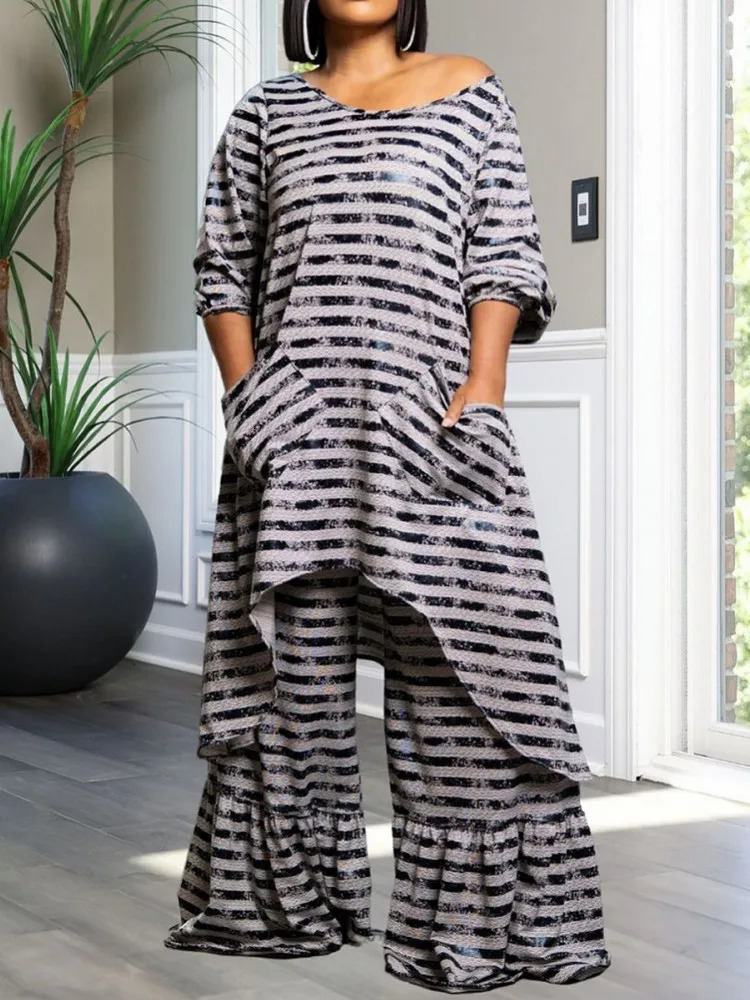 2 Piece Women Sets 2024 Arrival Plus Size Summer Matching Print Two Pieces Top Pants Suits Outfits Clothing 250122