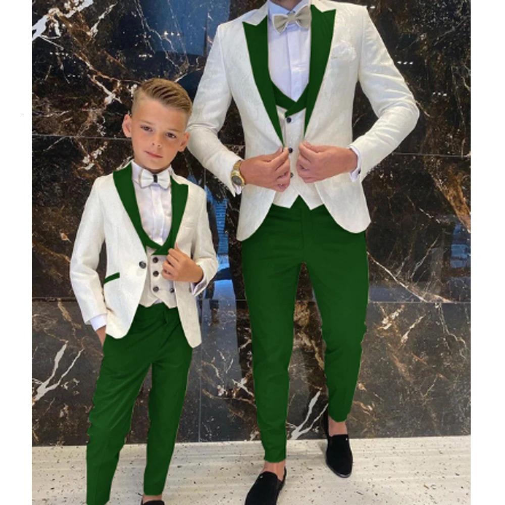 Child Suits 3 Pieces JacketVestPants Wedding Suit Groom Beige Floral Tuxedo Slim Fit Boys Prom Groom Full Gentleman Costume 250120