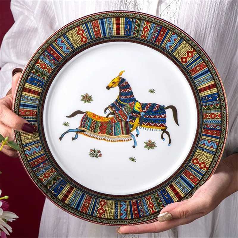 Ceramic Steak Plate Soup Dish Spoon Bowl Porcelain Luxury European Food Kitchen Tableware Set Wedding Gift Present 8/10 Inches X250129