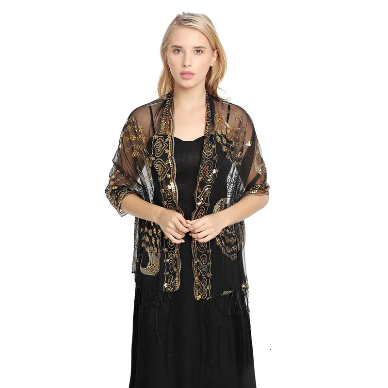 Spring Autumn Sequin Shawl Peacock Embroidery Tassel Shawl Party Evening Dress Shawl Cloak Ponchos Capes Green 250121