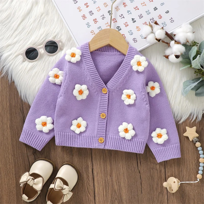 born Baby Girls Sweater Coat Autumn Winter Fashion Flower Girls Knitted Cardigan Coat Outerwear Toddler Clothing 250120