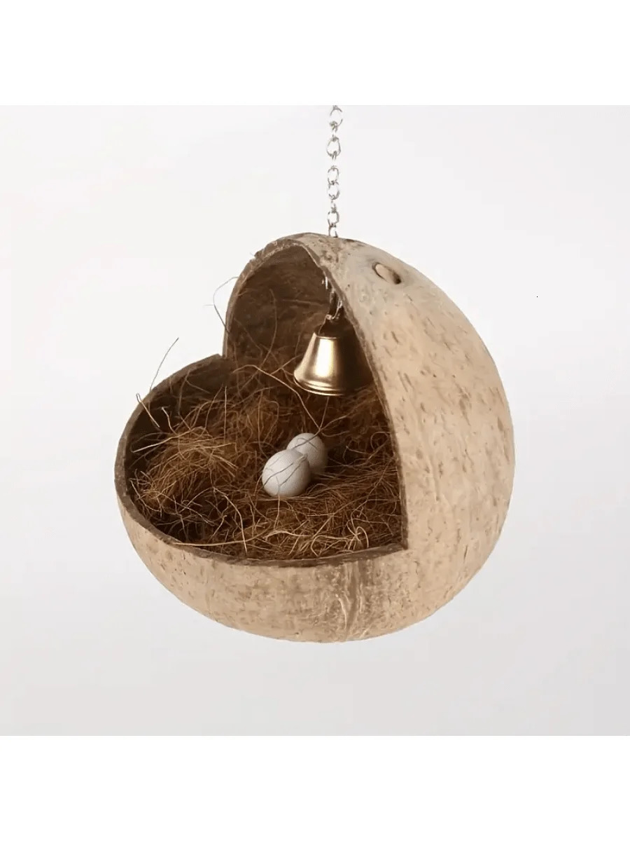 Natural Coconut Shell Birds Nest Parrots Nest Parrots Breeding Swing Hammock Hanging Ring Parrot Toy Suspension Bridge 250121