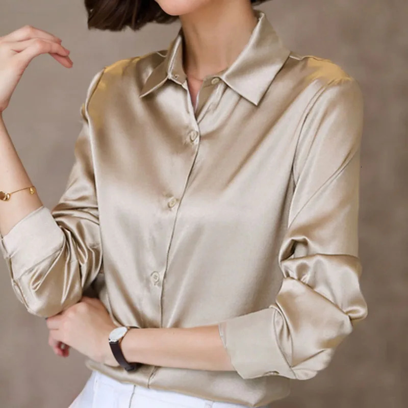 Fashion Simple Satin Blouse Women Loose Button Up Long Sleeve Womens Shirts Office Lady Tops Woman Casual Clothes 11355 250121