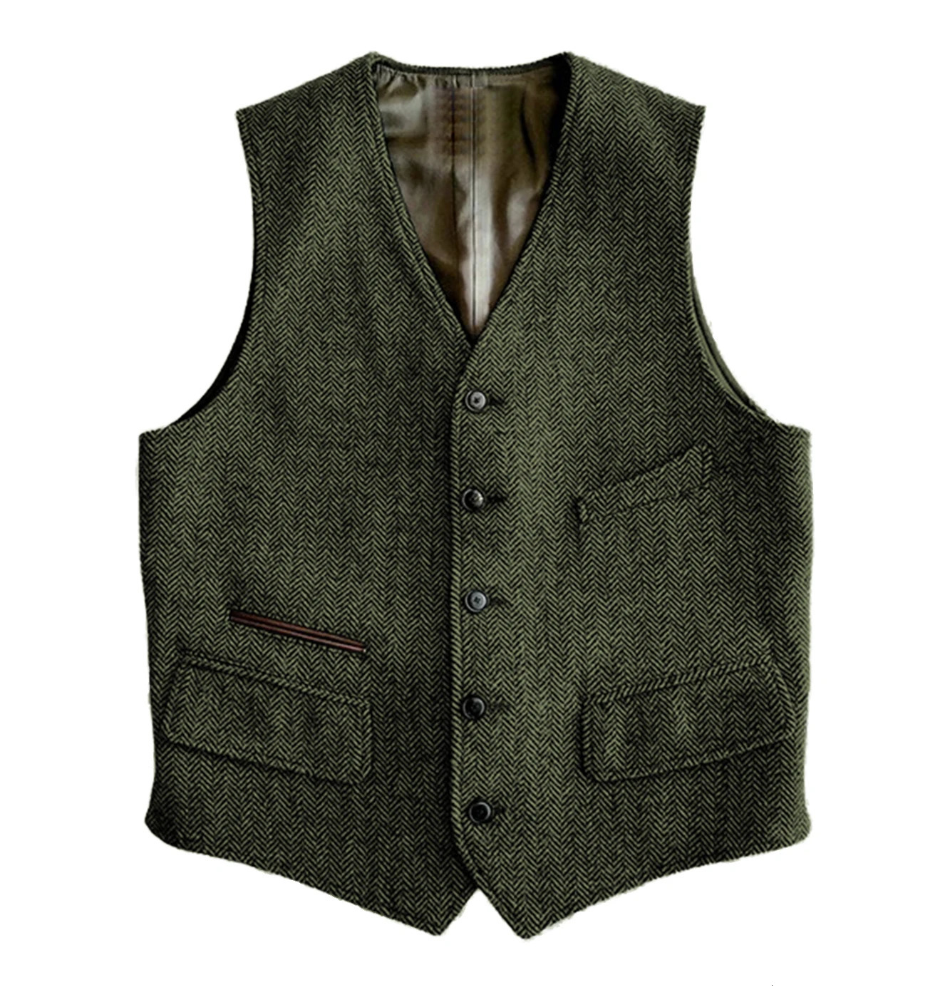 Mens Vest Male Slim Fit Herringbone Fabric Waistcoat Elegant Tweed Vest for Wedding Groomsmen 250108