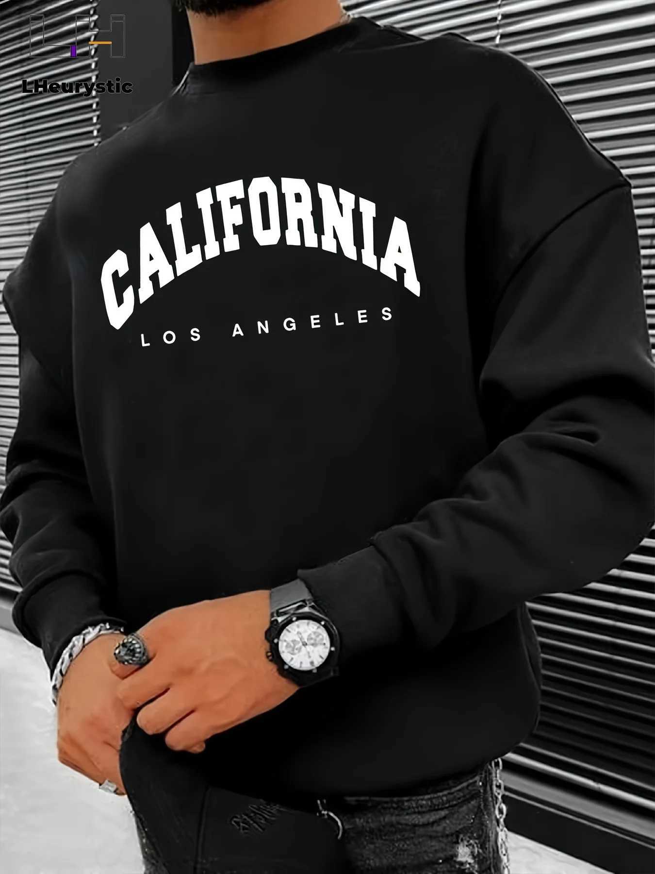 Mens autumn and winter fashionable casual loose oversized California print fleece pullover round neck long sleeved sweatshirtXJ2500118