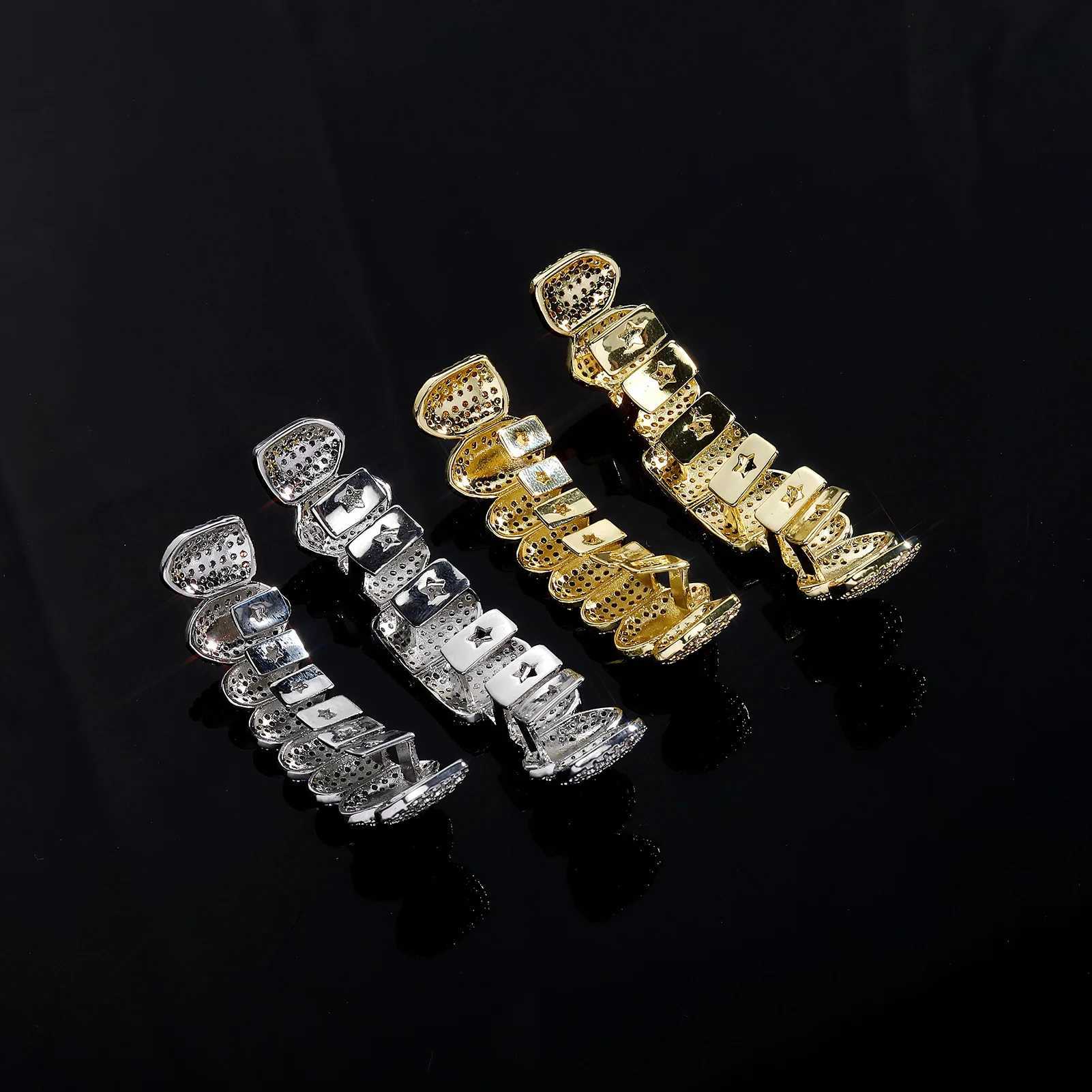Hip Hop 8/8 Full CZ Teeth Grillz Caps Cubic Square Zircon Iced Out Micro Pave Top Bottom Charm Grills Set For Men Women JewelryXJ250114