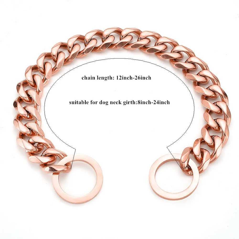 New Arrival Rose Gold Cuban Link Chain Collar Stainless Steel Dog P Chain Walking Trainig for Small Medium Large Dogs 11/15/19mm X250129