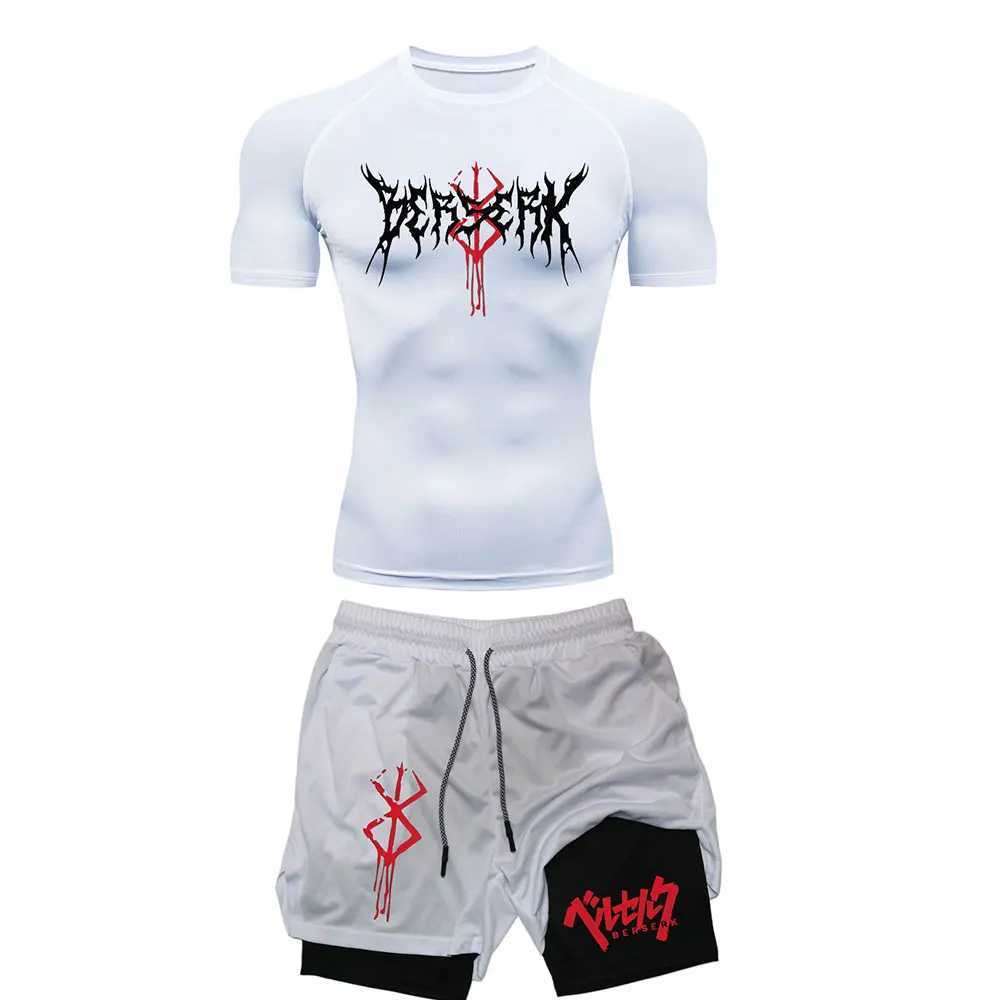 Anime Berserk Compression Set Fitness Suit for Men Quick Dry Compression Shirt+Gym Performance Shorts Running Workout Sportswear X250129