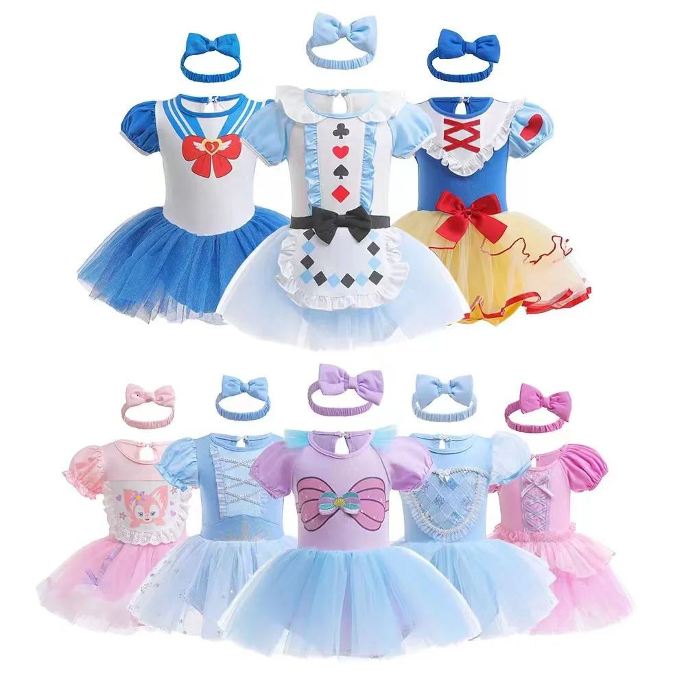 Toys Infant Baby Romper Dress With Headbands Mermaid Elsa Ana Belle Little Girl Jumpsuit Kids Cute Cos Clothing 250117