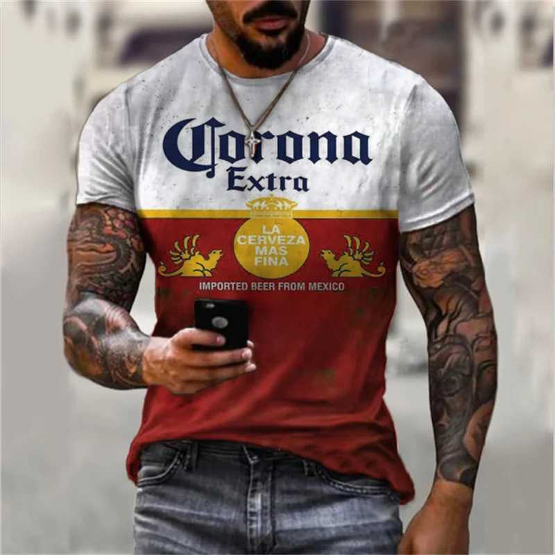 New Summer Men T-Shirt Beer Printed Short Sleeve Clothing Casual Oversized Streetwear Fashion Vintage Monogram Male Tees ampXJ250117