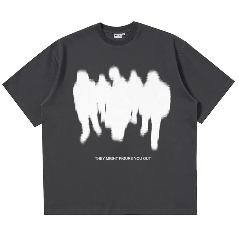 Mens TShirts Oversized Shadow Cotton Harajuku Goth Y2k Streetwear Tops Short Sleeve Korean Fashion Hip Hop Aesthetic Clothing 250122