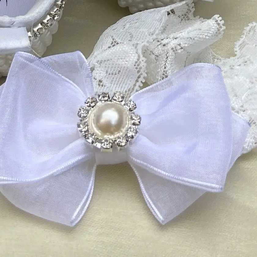 Dollbling Handmade White Pearls Bling Rhinestone Baby Crib Shoes Christening Outfit Wedding Sparkle Organza Baptism 0-3m Shoes X250129