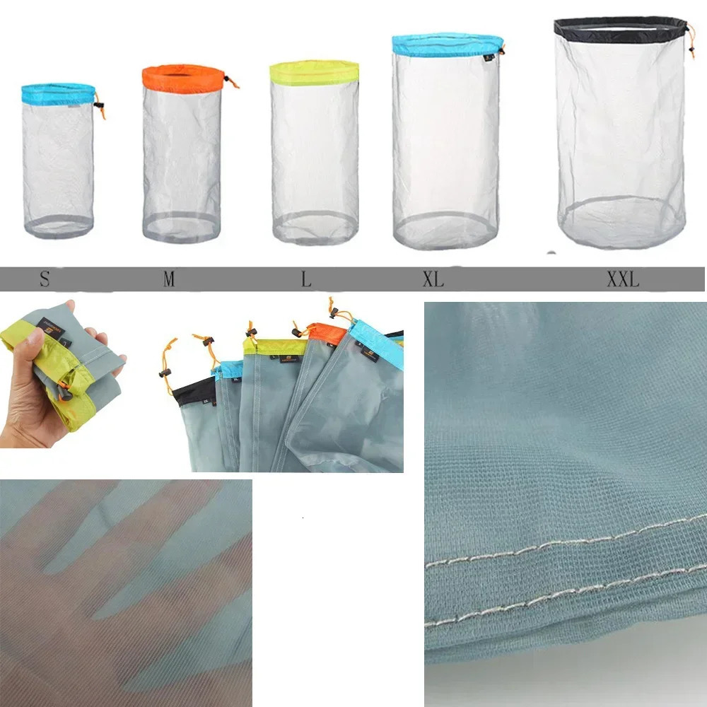 Travel Mesh Storage Ultralight Bag Outdoor Drawstring Stuff Sack Camping Traveling Organizer Hiking Tool Accessories 5 size 250121