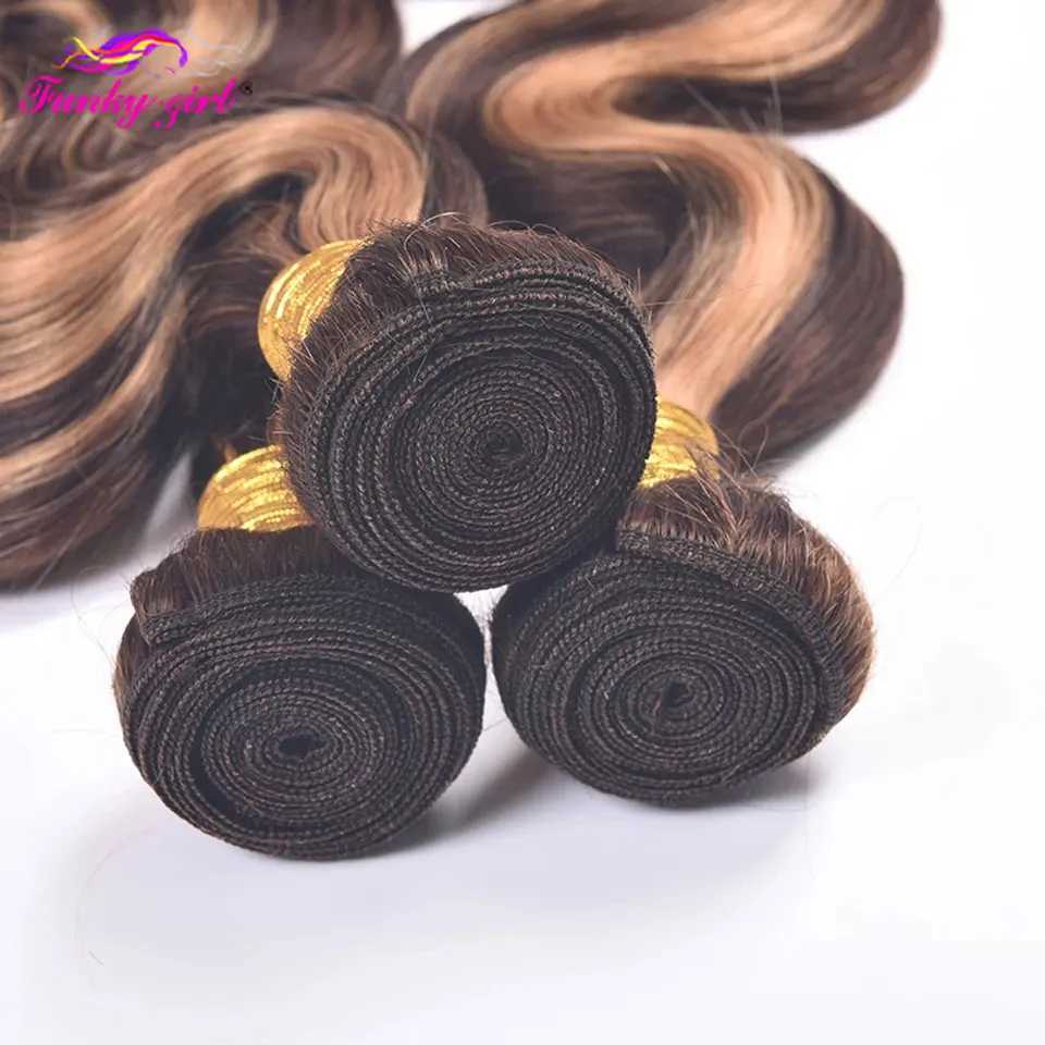 Highlight Bundles With Clo Brazilian Human Hair Ombre Body Wave Bundle With Frontal P4/27 Brown Color Remy Hair Weave BundleXJ250120