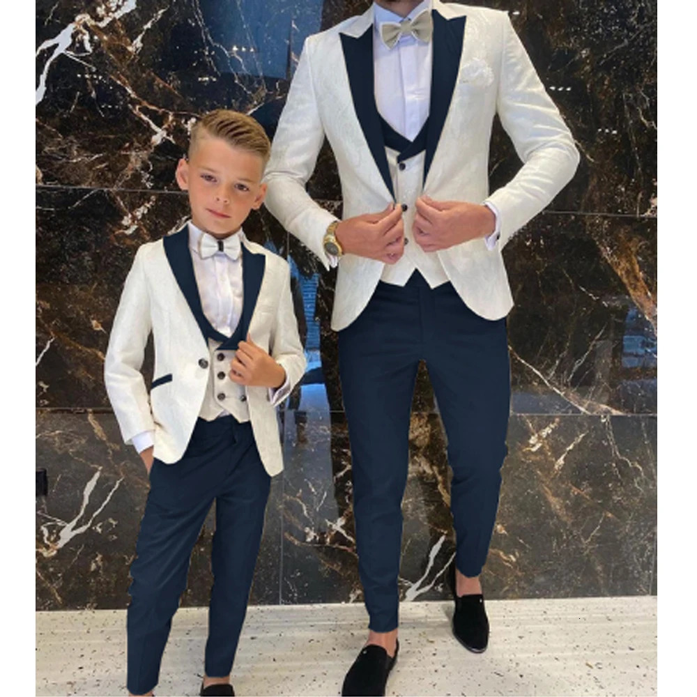 Child Suits 3 Pieces JacketVestPants Wedding Suit Groom Beige Floral Tuxedo Slim Fit Boys Prom Groom Full Gentleman Costume 250120