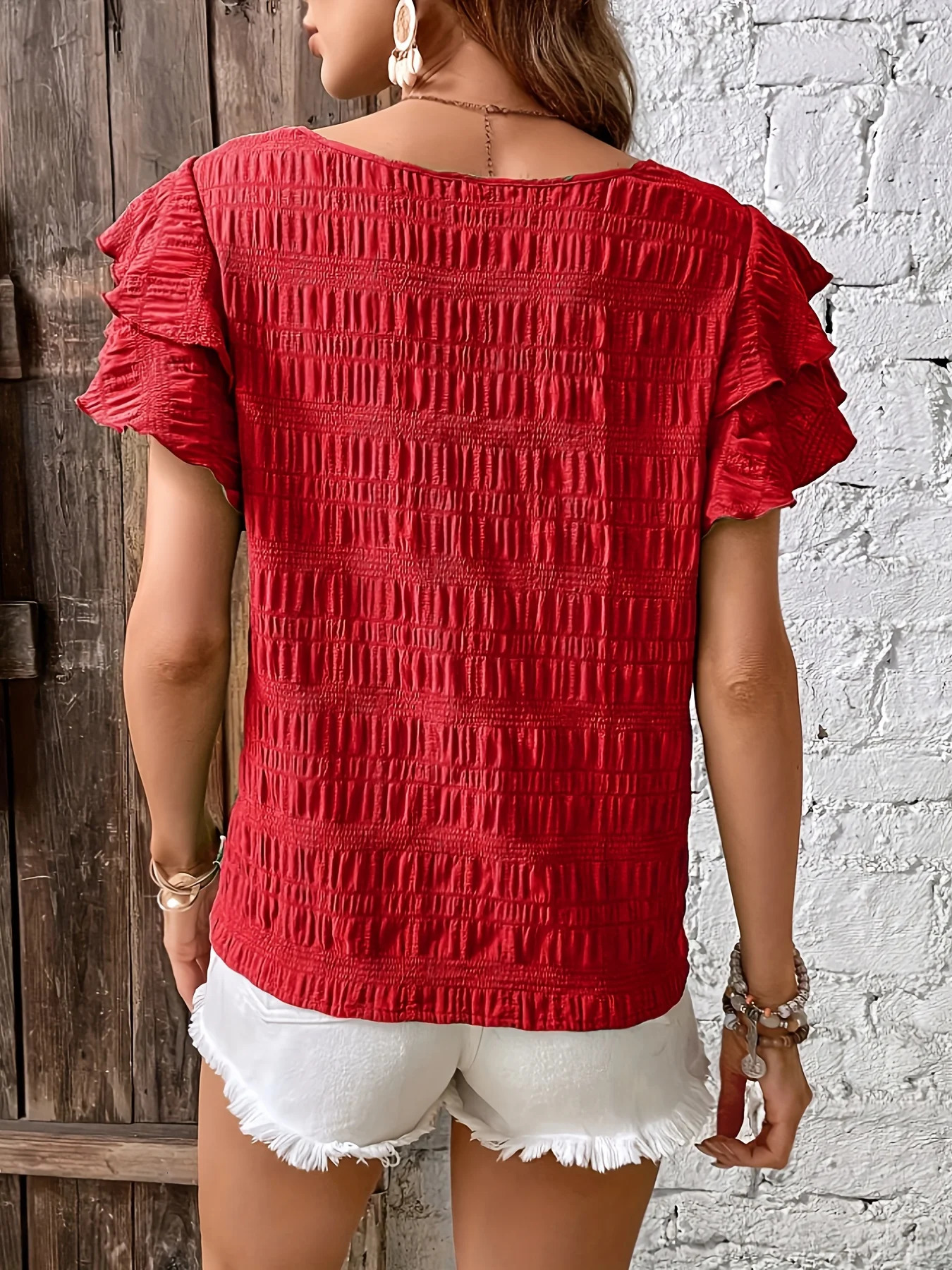 Summer Elegant Solid Shirt for Women Casual Office Lady Blouses Vintage Butterfly Sleeve O Neck Tops 250121