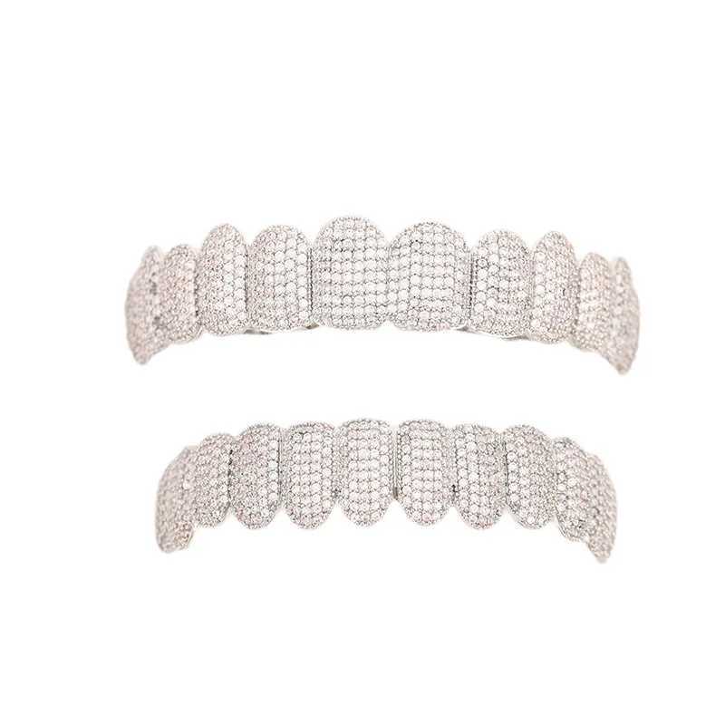 Teeth Grillz Set For Unisex Top Bottom Iced Out Cubic Zirconia Stone Brass Material Hip Hop Cosply Jewelry For Man WomenXJ250114