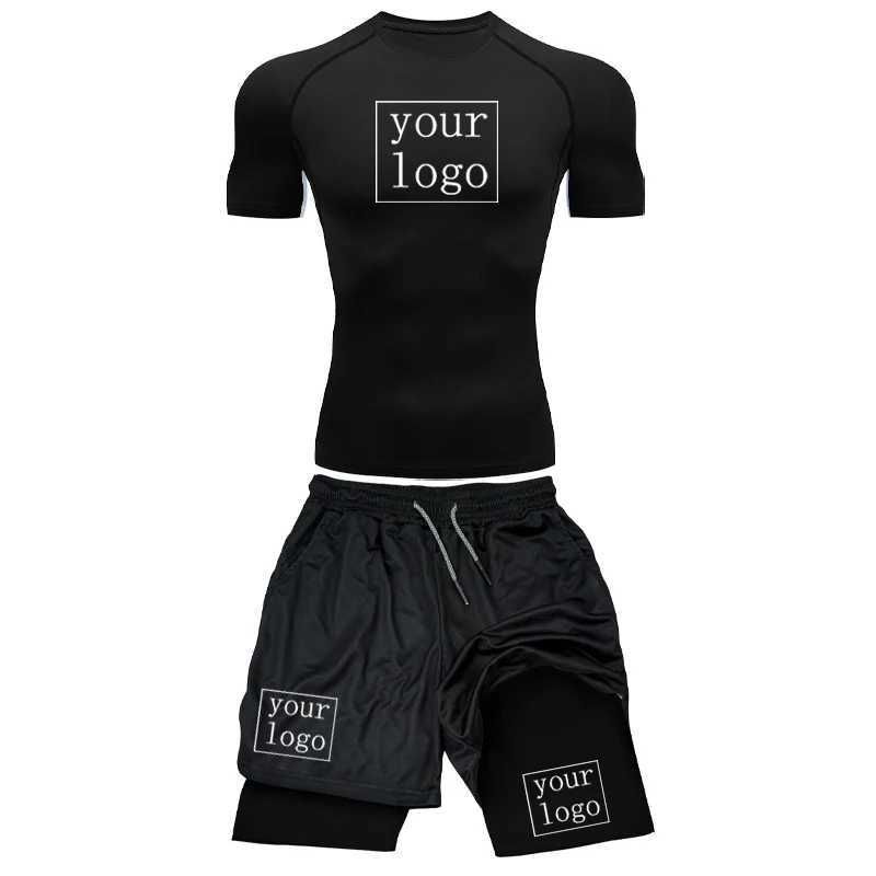 Customized Printed Mens Compression Set Your OWN Gym Top+Workout Shorts Quick Drying Breathble Athletics Rash Guard Suit X250129