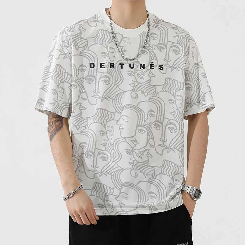 Summer Ice Silk Breathable Cool Short sleeved T-shirt for Mens Fashion Design Printed Personalized Trendy Loose Casual TopXJ250117