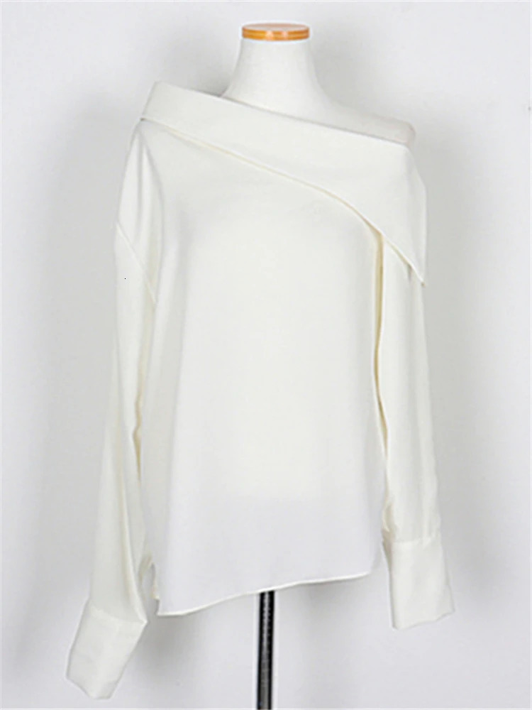 Colorfaith Elegant Office Korean Style Lady One Shoulder Sexy Wild Women Spring Summer Cold Blouses Shirts Tops BL8179 250121