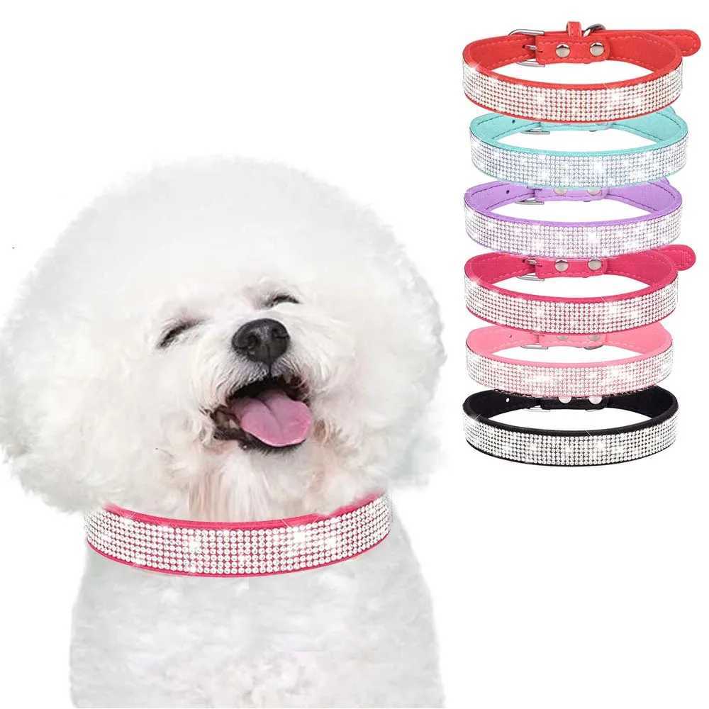 Bling Crystal Dog Collars for Small Large Dog Adjustable Soft Leather Rhinestone Luxury Dog Collars for Puppy Dog Necklace X250129