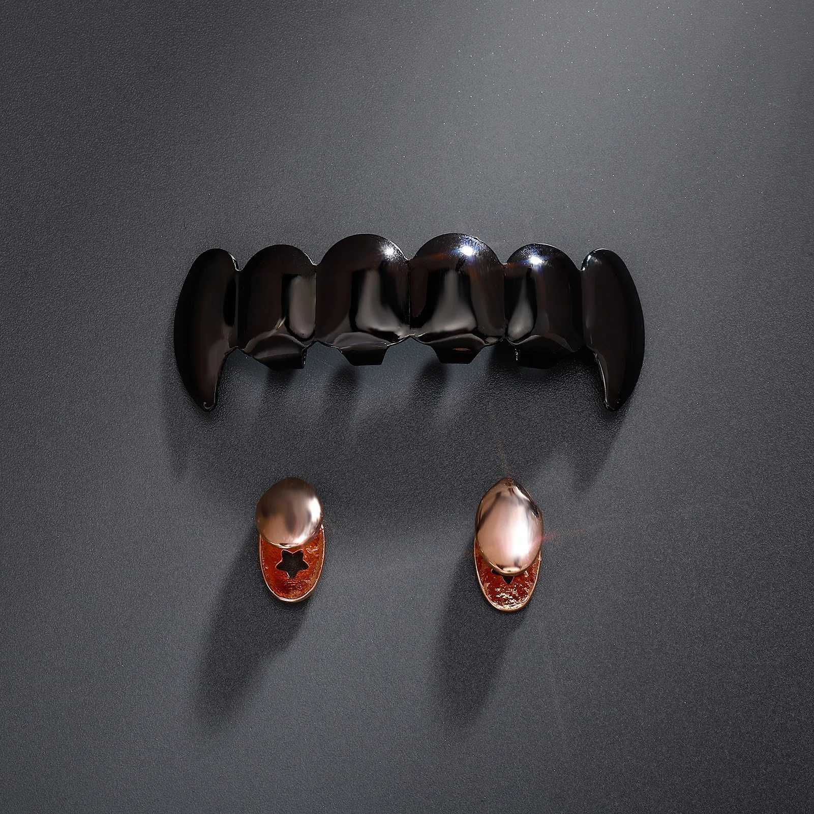 RACHELZ Gothic Style Black Teeth Grillz Caps Vampire Fangs Punk Glossy Tooth Grills For Women Men Jewelry Halloween Party GiftXJ250114