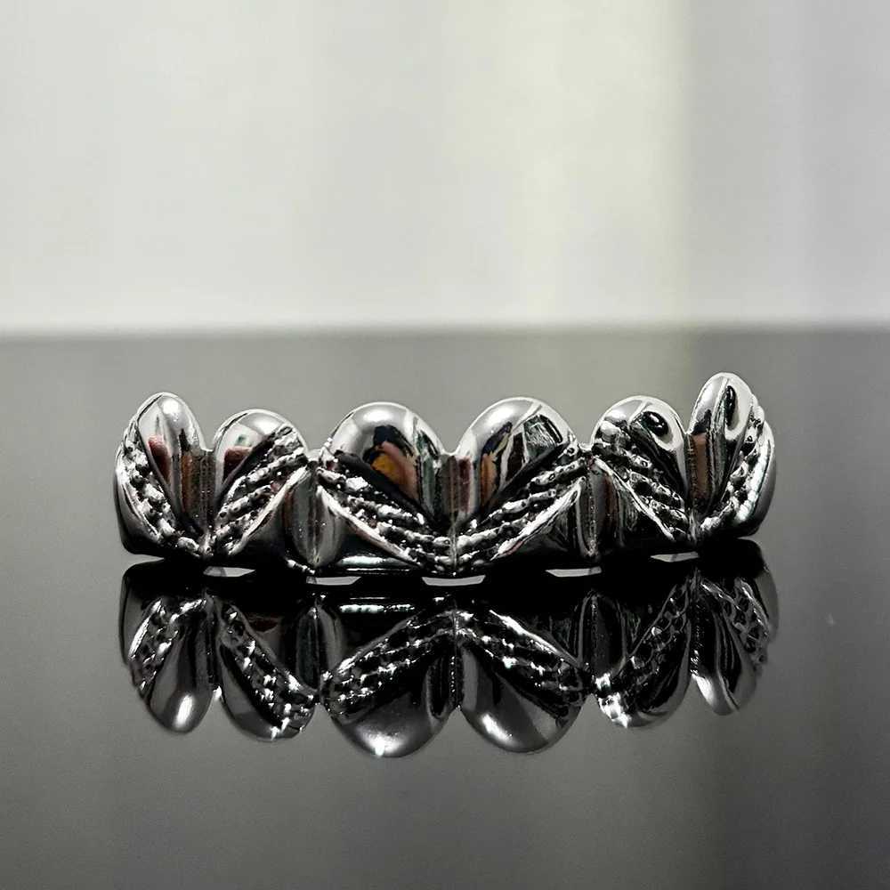 RACHELZ Hip Hop Chain Pattern Glossy Tooth Grillz Braces Classic 6/6 Top Bottom Teeth Caps For Women Men Jewelry CosplayXJ250114
