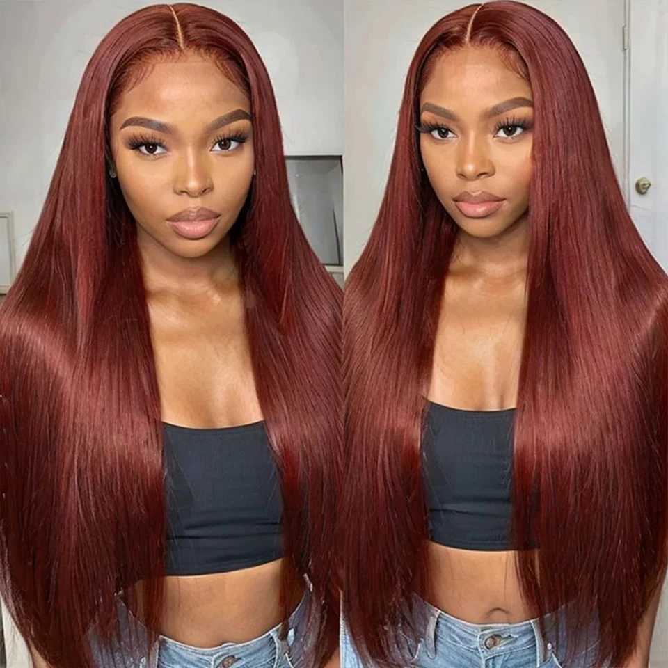 #33 Brown Reddish Straight Hair Bundles With Frontal Brazilian Human Hair Weave Bundles With HD Clo Ombre Colored 3/4 BundleXJ250120