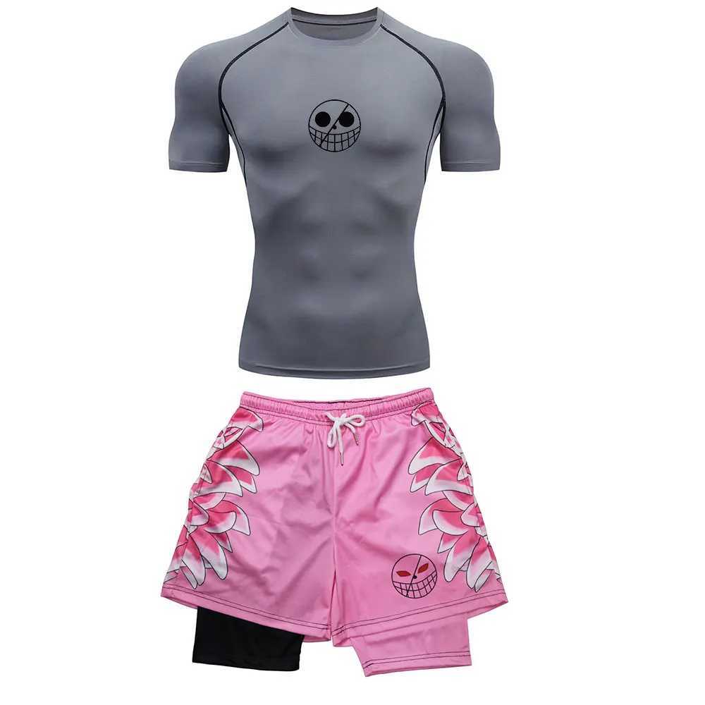 Mens Running Tracksuit Anime Print Training Fitness Sportswear Set Compression Leggings Sport Gym Performance Shorts Rash Guard X250129