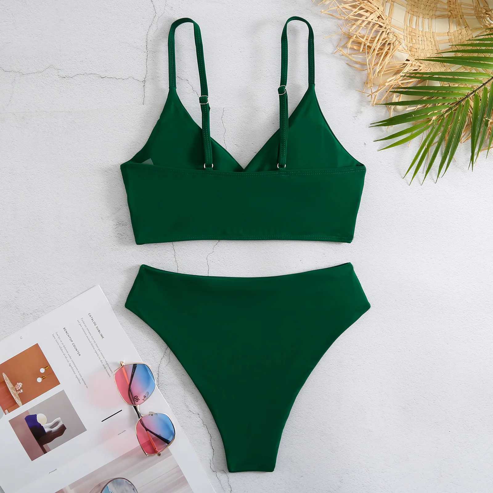 High Waist Bikinis 2023 Women Solid Strape Swimsuit Fe Padded Swimwear Bathers Bathing Swimming Swim Suit Summer BeachwearXJ250120