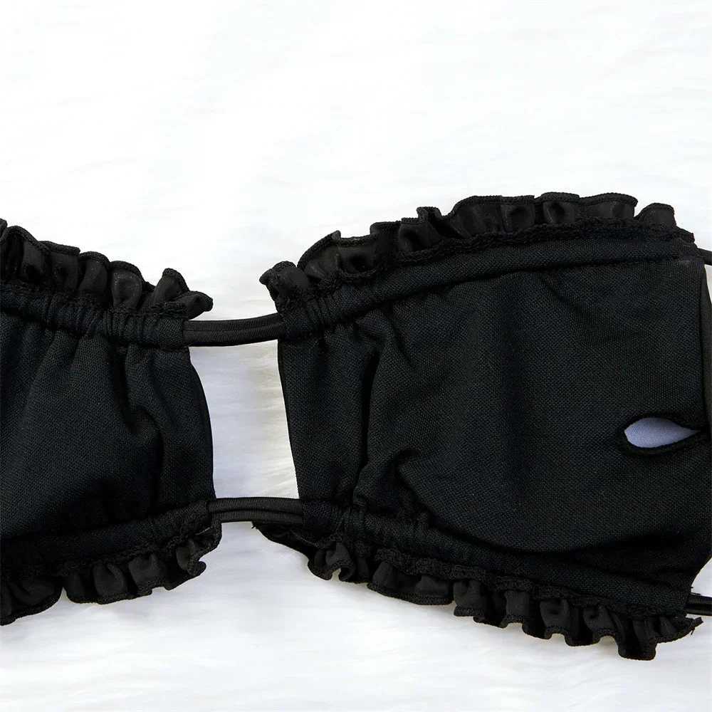Black String Bikini Push Up Bandeau Swimsuit Ruched Pleated Vacation Swimwear Backless Beach Outfit Women Bathing Suit Sexys SetXJ250120