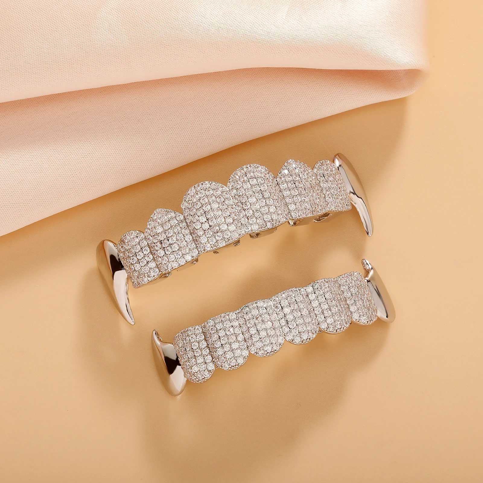 Punk Baguette Stone Hip Hop Teeth Grillz Top Bottom Grills Iced Out Cubic Zricon Teeth Caps Cosplay Party Rapper JewelryXJ250114