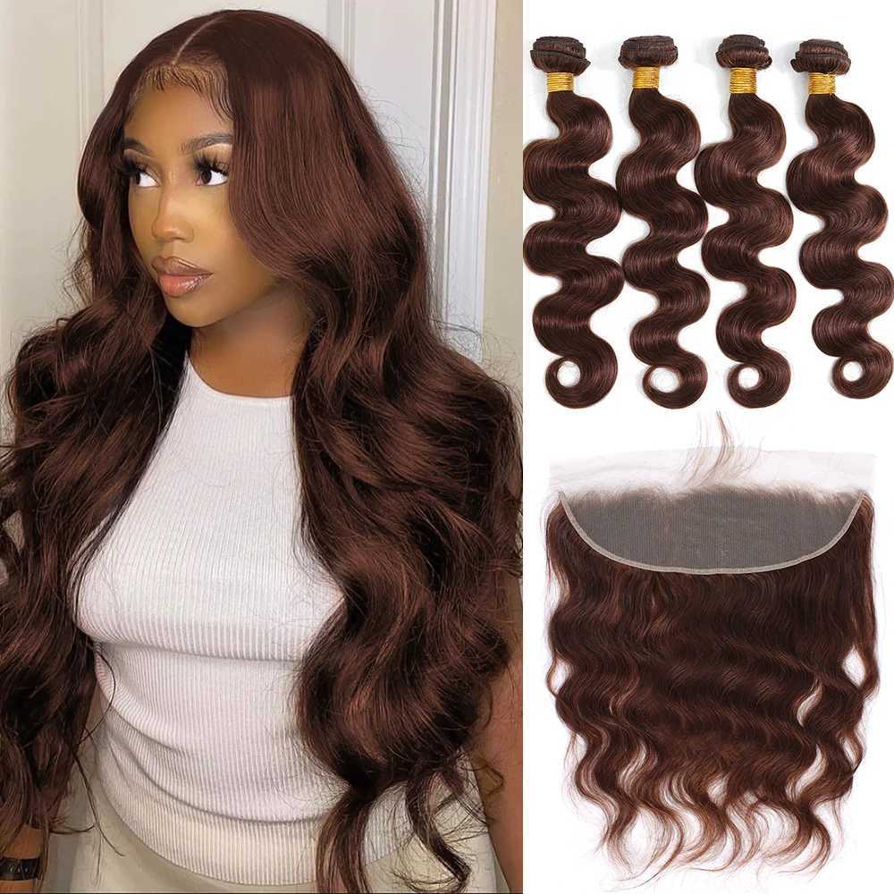 Brown Human Hair Bundles With Clo Colored Brazilian Body Wave 3/4 Bundles With HD Lace Frontal Clo Extensions For WomenXJ250120