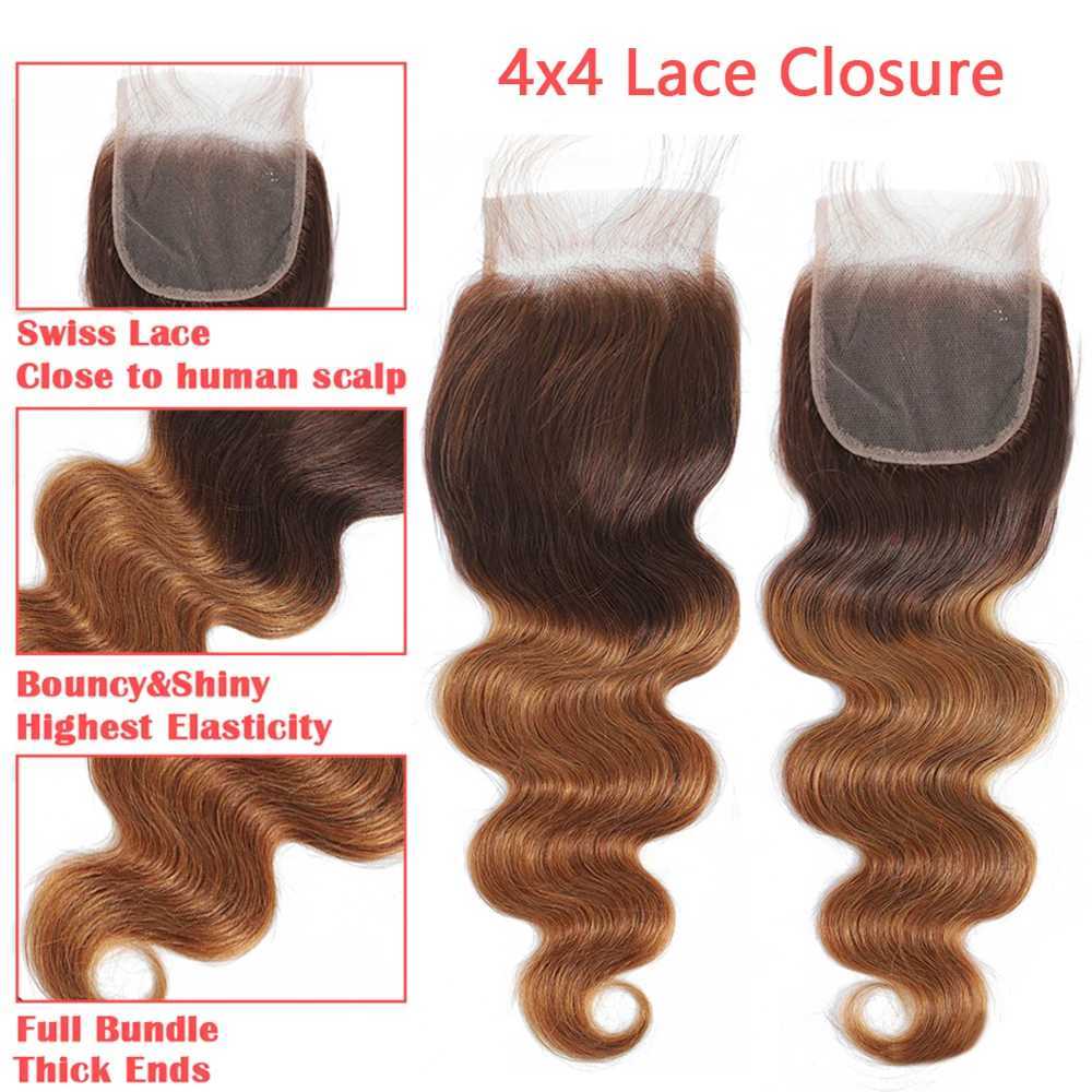 Body Wave Human Hair Bundles With Clo Brazilian Hair Weave Bundles With Clo Ombre Colored 3/4 Bundles With Clo RemyXJ250120