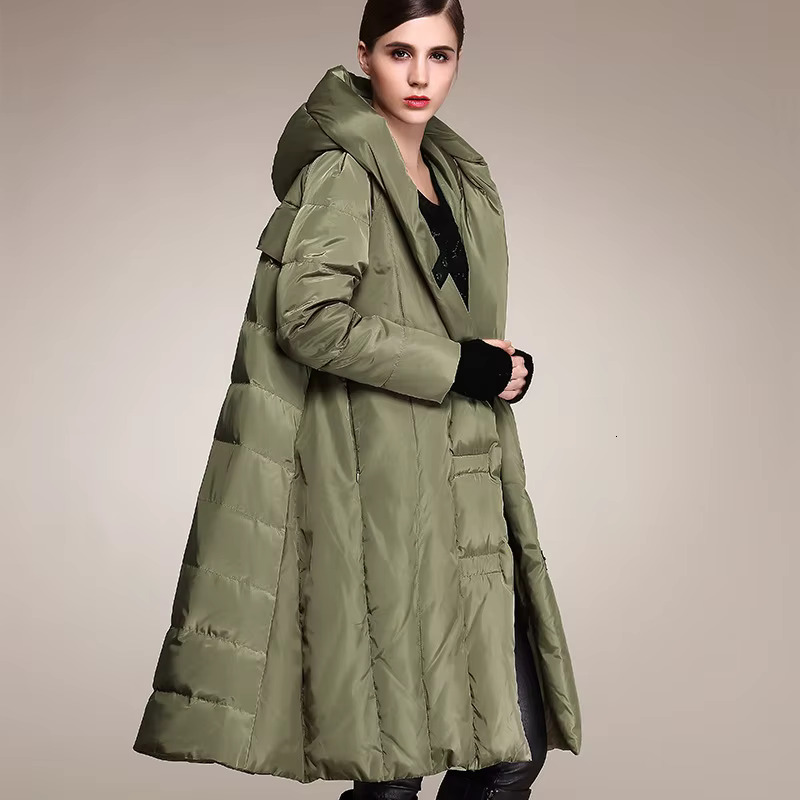 Winter Fashion 90% Duck Fashion Oversized Hooded Cloak Style Long Down Jacket Female Loose Thicker Warm Coat Wj1307