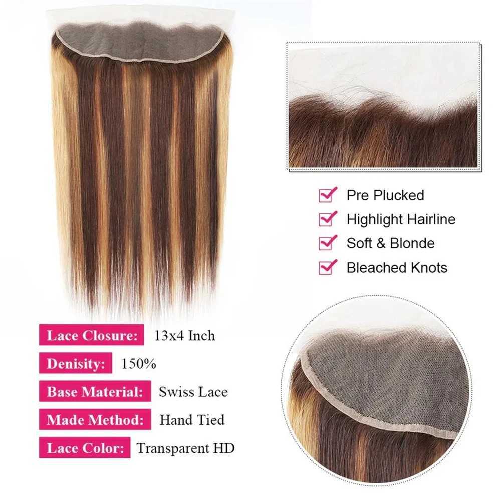 Highlight 4/27 StraightBundles With Frontal 13x4 Lace Hair Extension Brazilian Remy Hair Weaves Bundles With Clo Human HairXJ250120