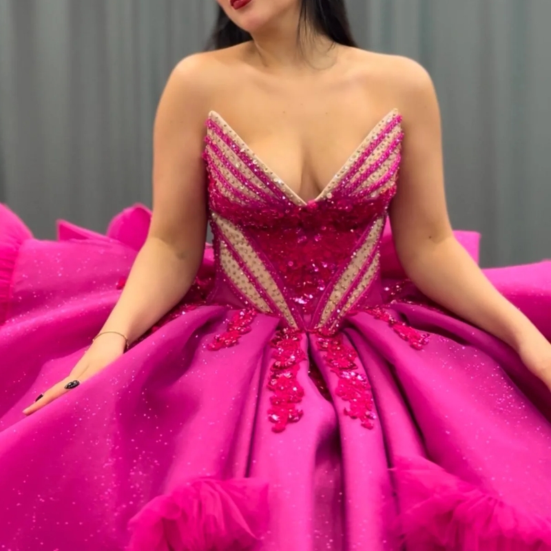 Rose Red Shiny Quinceanera Dresses Ball Gown Off The Shoulder Applique Lace Beading Crystal Tull Tiered Party Birthday Sweet 16 Dres Vestidos De 15 An