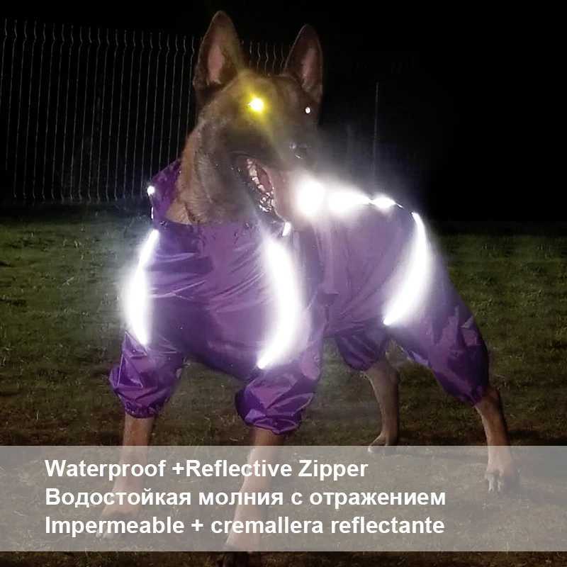 Pet Dog Raincoat Reflective Waterproof Zipper Clothes High Neck Hooded Jumpsuit For Small Big Dogs Overalls Rain Cloak LabradorXJ250121