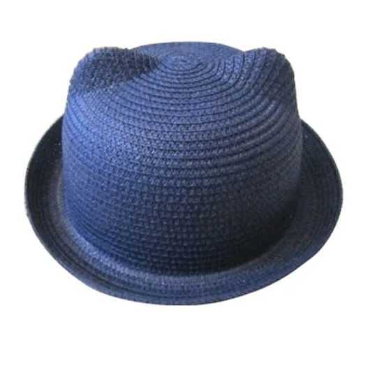 Mistdawn Cute Children Boys Girls Straw Hat Cats ears (Steamed cat-ear shaped bread) Devil Horn Bowling Derby Hat Summer Beach Sunhat M250121