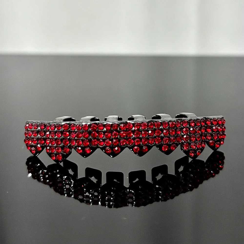 RACHELZ Gothic Style CZ Stone Teeth Grillz Braces Dark Red Zircon Tooth Caps For Women Men Jewelry Christmas Halloween FangsXJ250114