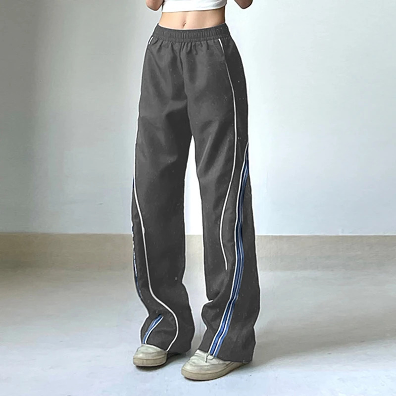 Darlingaga Casual Stripe Spliced Techwear Sweatpants Sporty Chic Basic Trousers Baggy Stitched Elastic Waist Joggers Pants 250122
