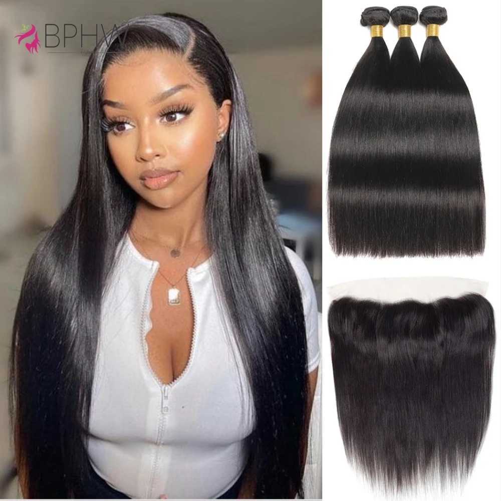 12A Bundles With Frontal 100% Human Hair Straight Peruvian Hair Natural Color Virgin Hair Bundles With Clo Brown Lace HairXJ250120